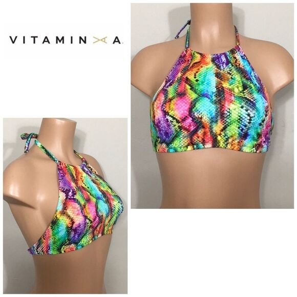 New. Vitamin A rainbow snakeskin halter bikini top. - Picture 1 of 7